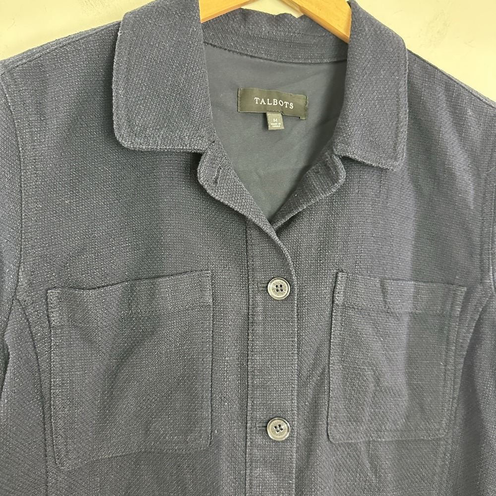 Talbots Blue Button Up Shirt Jacket Shacket Women Size M Collared Pockets - Picture 3 of 8